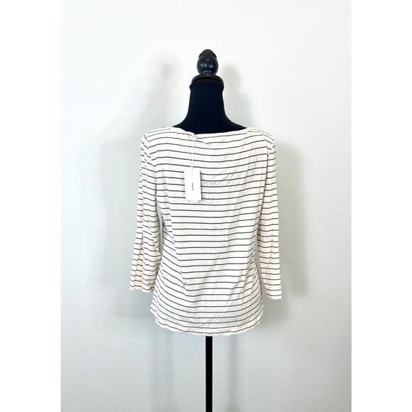 Vince Pullover Top in Cream and Brown Striped Size XL Long Sleeve Ribbed Knit - Picture 2 of 4